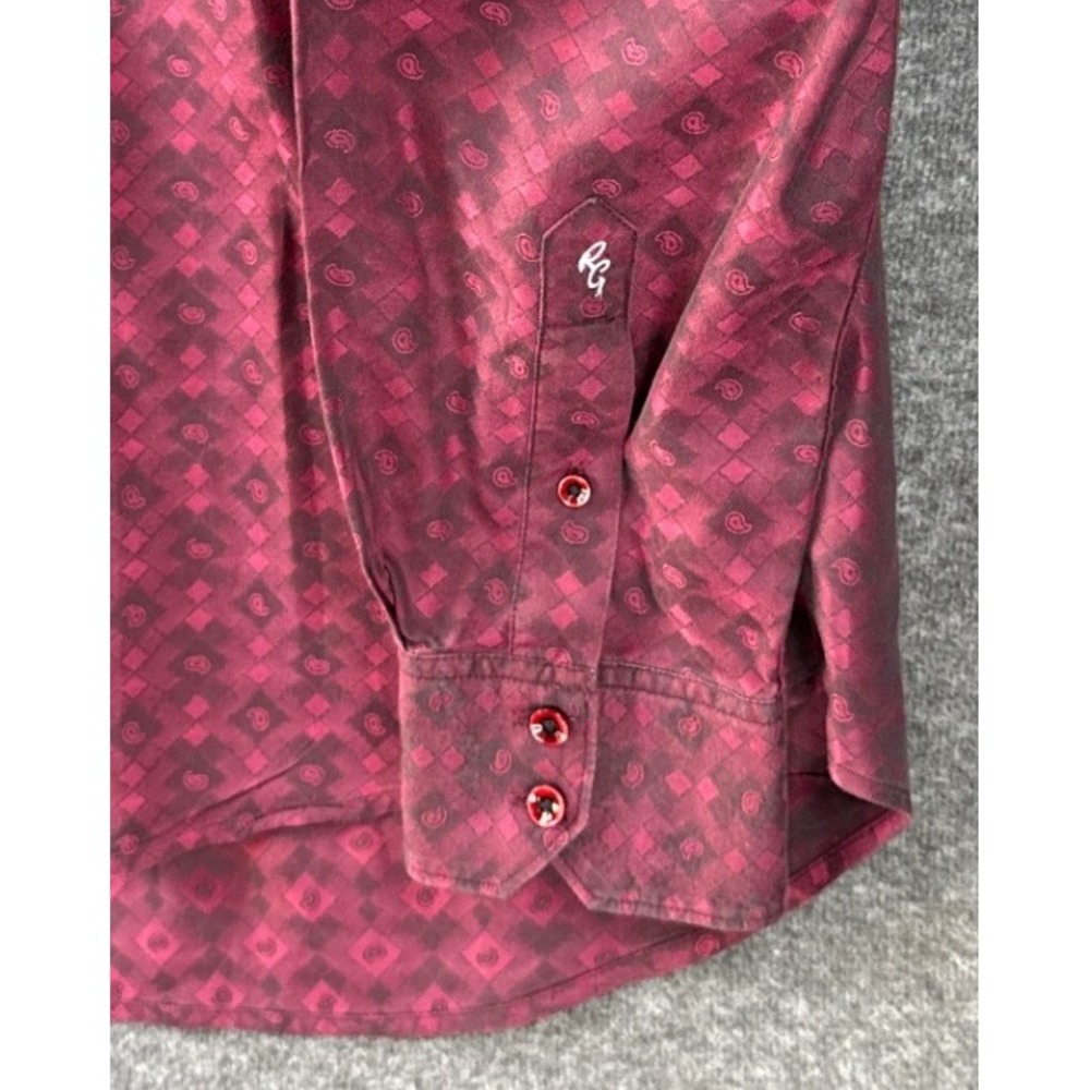 Robert Graham Button Down Shirt Mens XL Burgundy Paisley Jacquard Hipster Fading - Picture 12 of 13